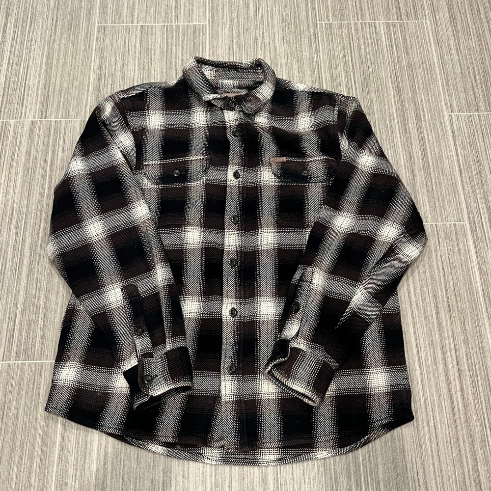 Orvis Flannel Shacket Mens M Brown Plaid‎ Shirt Heavyweight Pockets